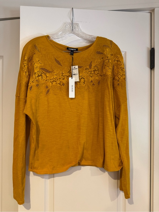 Express Tops - Express Women's Lace Yoke Long Sleeve Top - Mustard NWT